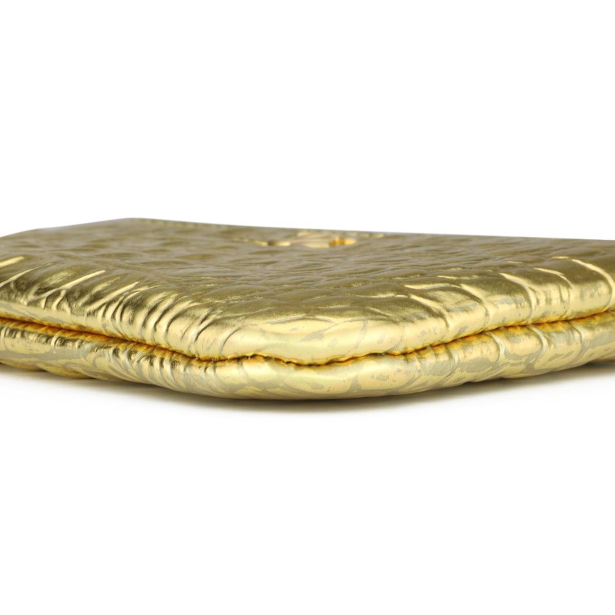 Women's or Men's CHANEL Small Pouch Metallic Gold Crocodile Embossed Calfskin w/GHW 2019