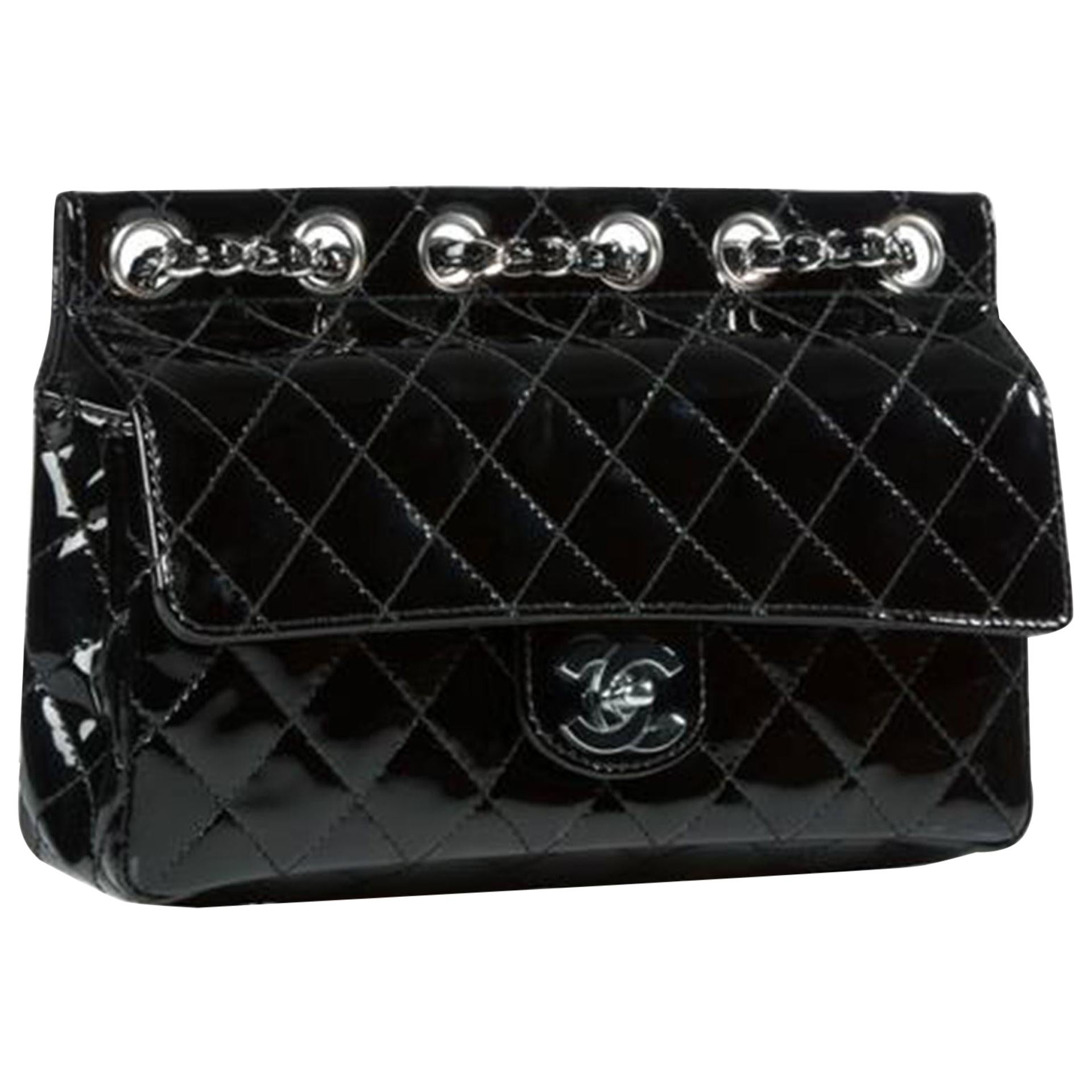 Chanel Small Quilted Patent Leather Flap with Classic Back Pocket Bag For Sale 1