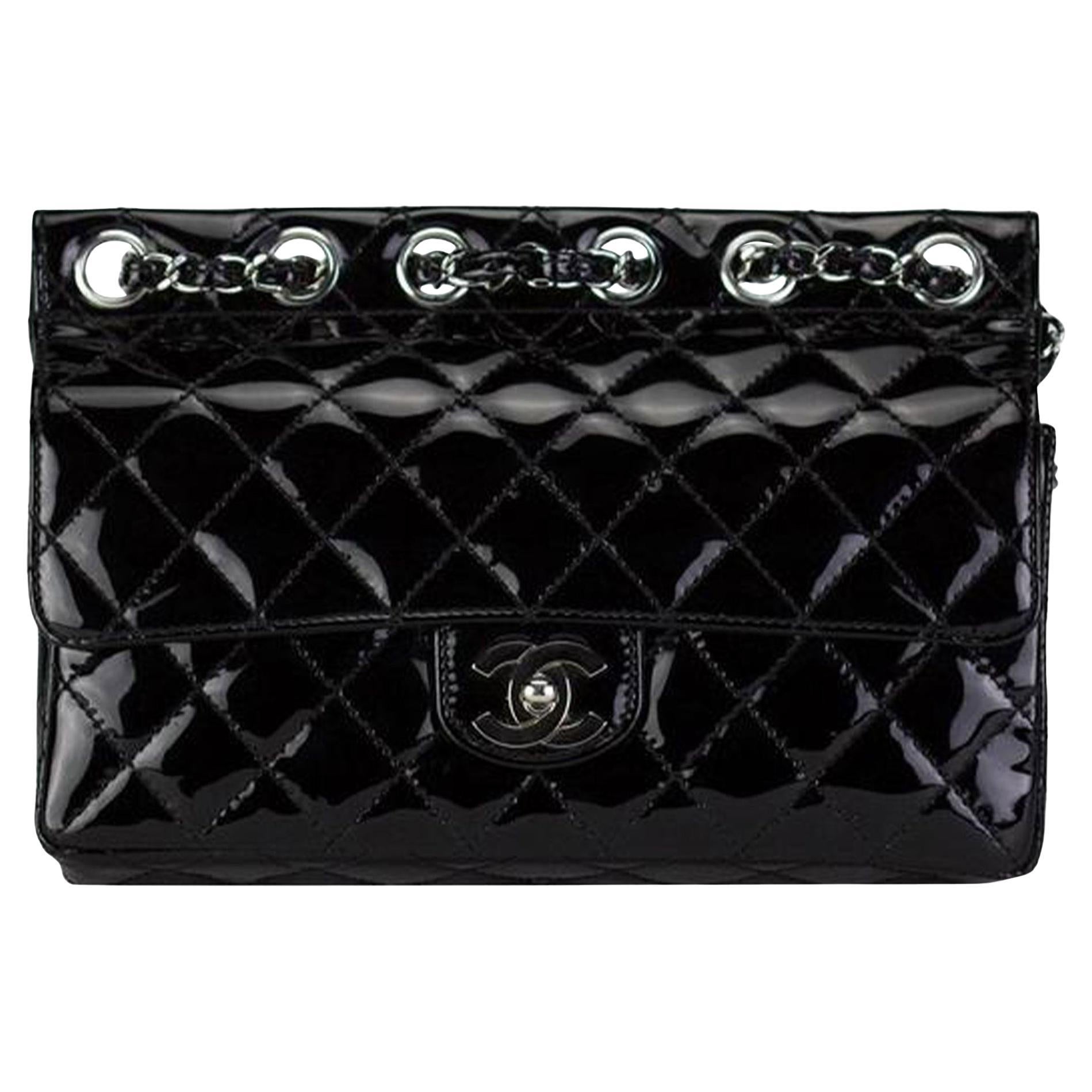 Chanel Small Quilted Patent Leather Flap with Classic Back Pocket Bag For Sale