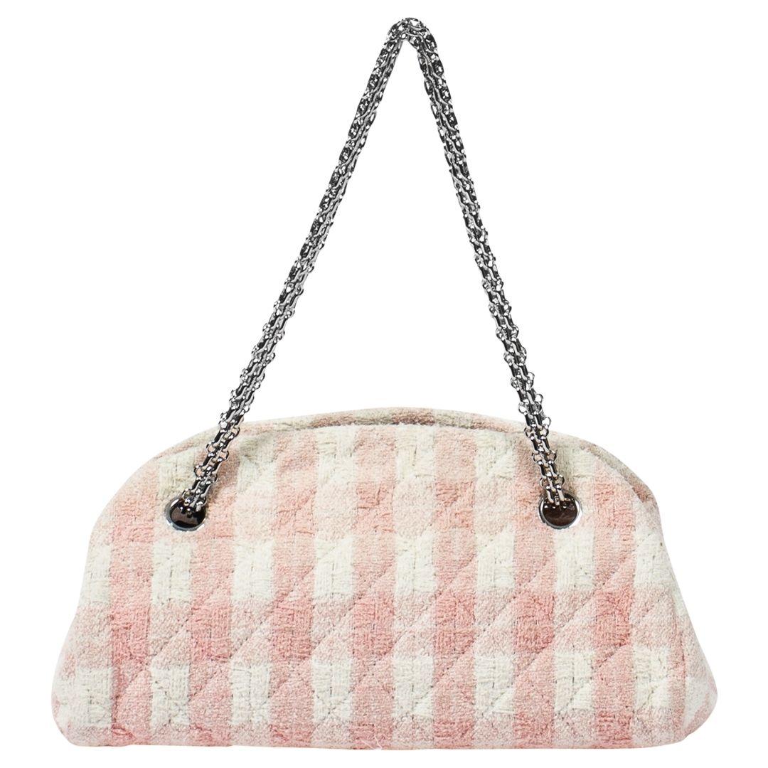 Chanel Small Quilted Pink Gingham Tweed Bag In Good Condition For Sale In Atlanta, GA