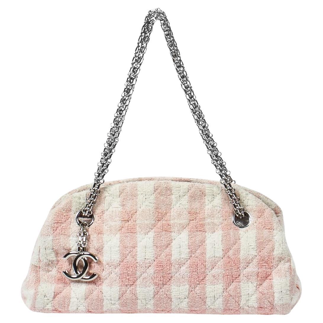 Chanel Small Quilted Pink Gingham Tweed Bag For Sale