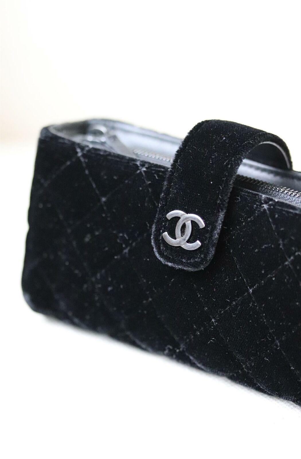 Black Chanel Small Quilted Velvet Clutch with Long Chain