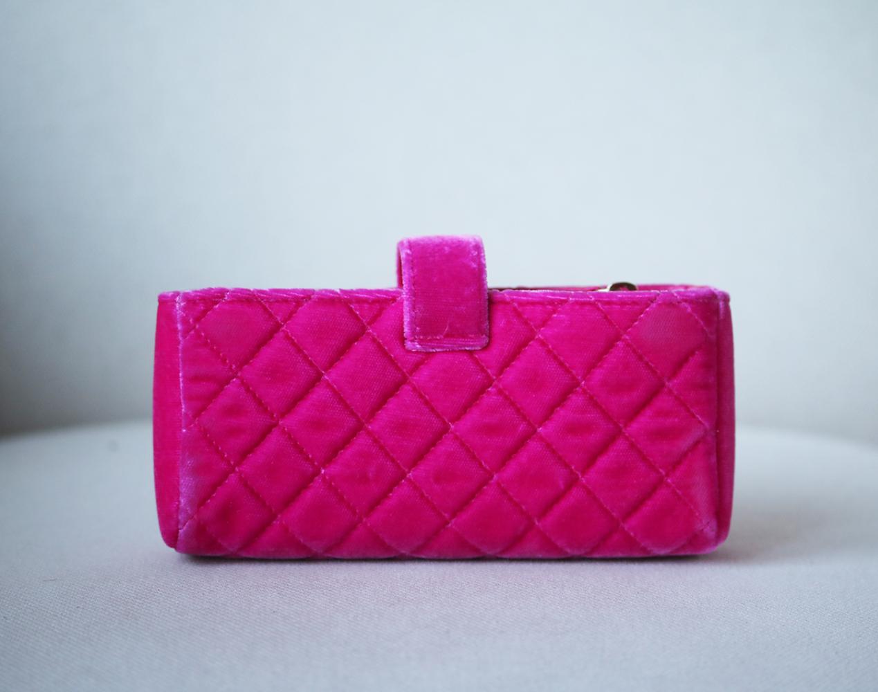 Red Chanel Small Quilted Velvet Clutch with Long Chain