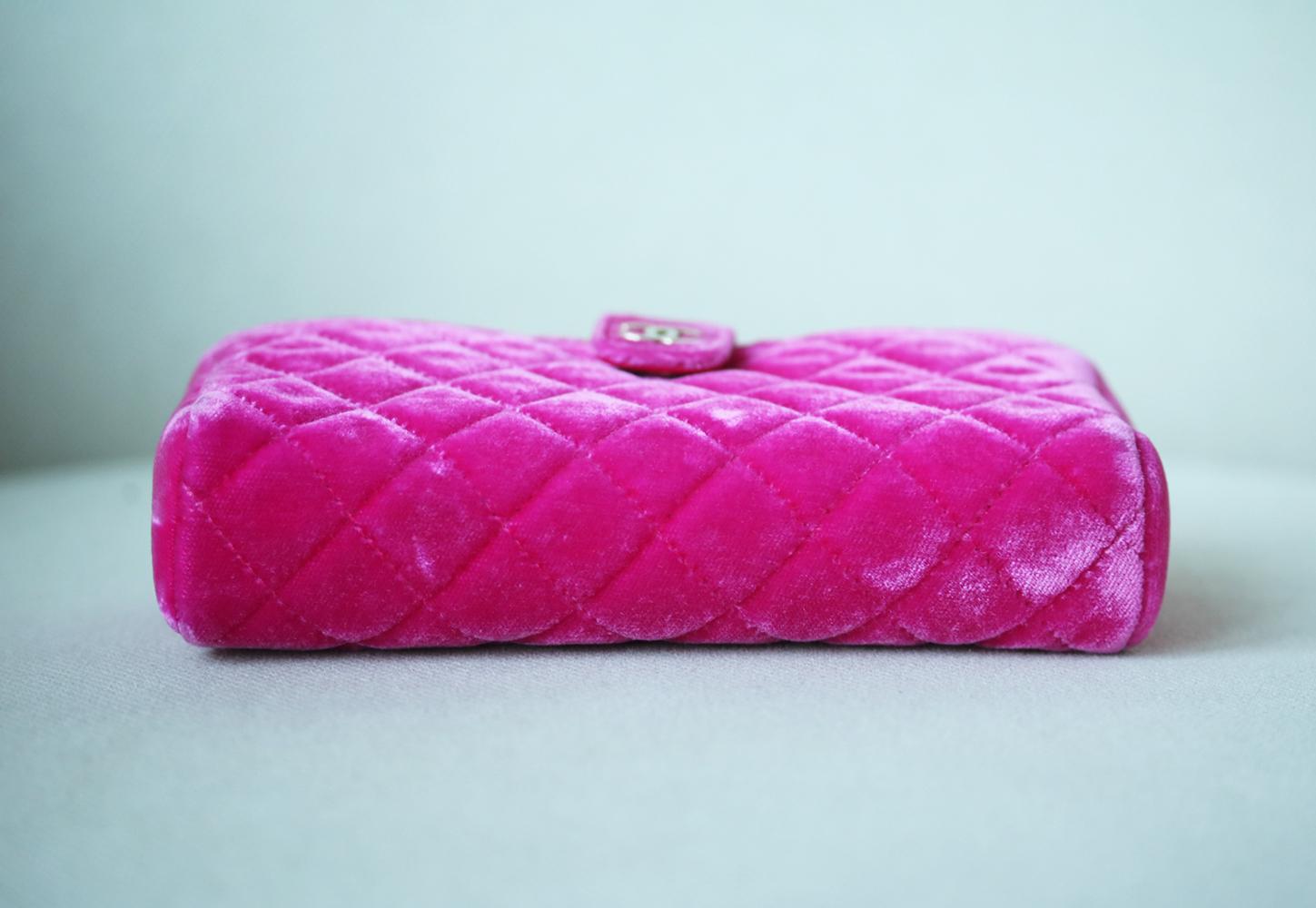 Chanel Small Quilted Velvet Clutch with Long Chain In New Condition In London, GB