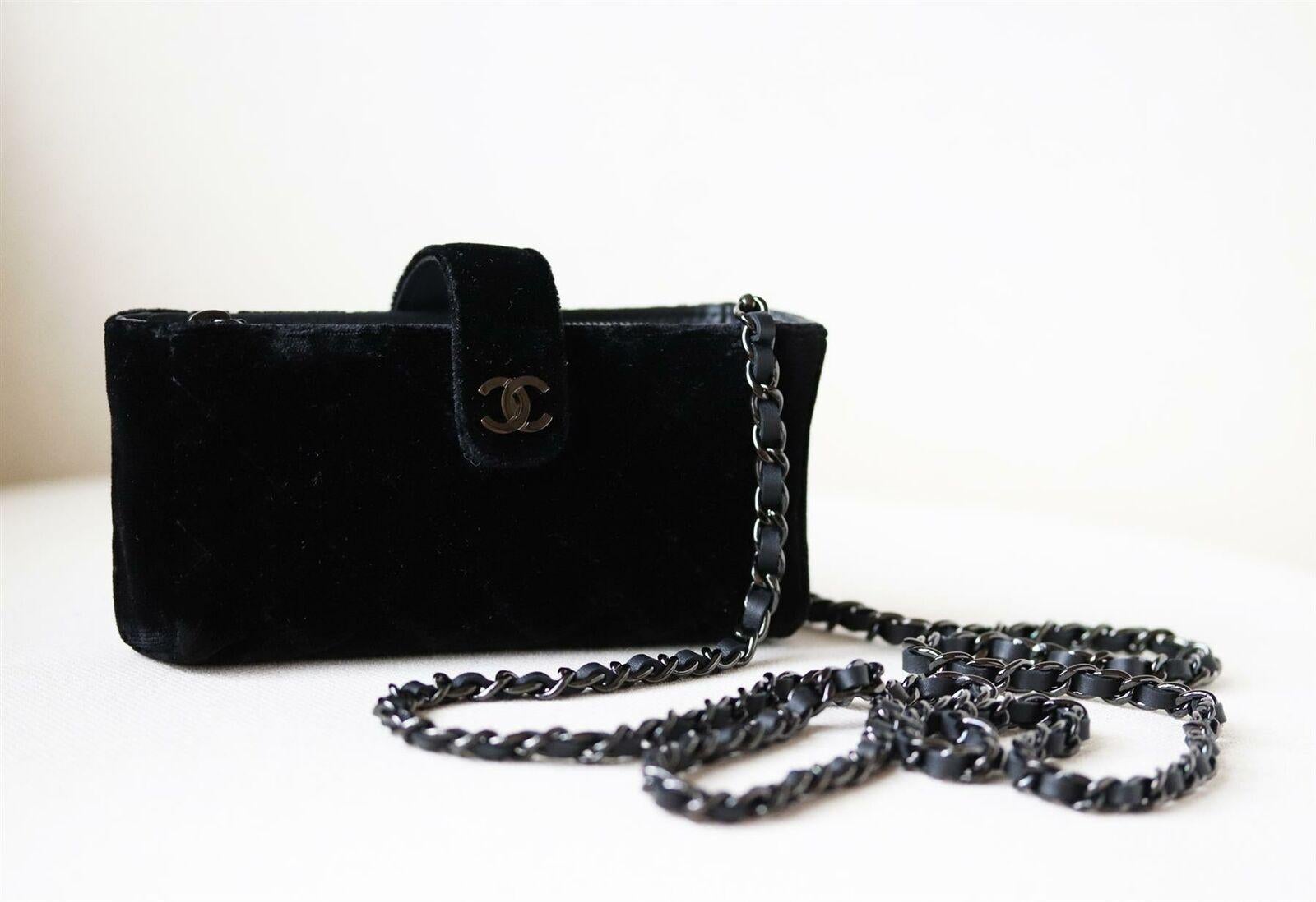 Chanel Small Quilted Velvet Clutch with Long Chain 3