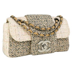 Chanel Small Rare Tweed Cream Beige Classic Flap Bag