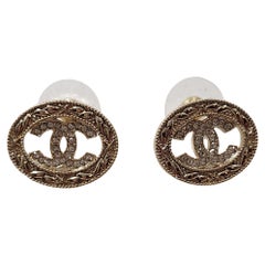 Chanel Small Rhinestone CC Oval Stud Earrings B22