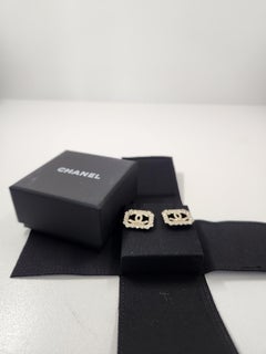 Chanel Small Rhinestone CC Rectangular Stud Earrings B23