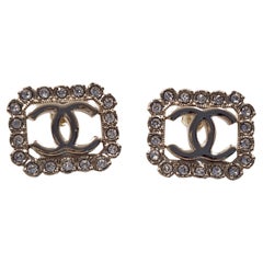 Chanel Small Rhinestone CC Rectangular Stud Earrings B23