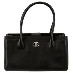 Chanel Small Shopping Bag Black Grained Leather Cerf Executive Vintage Tote 2014