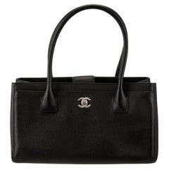 Chanel Small Shopping Bag Black Grained Leather Cerf Executive Vintage Tote 2014