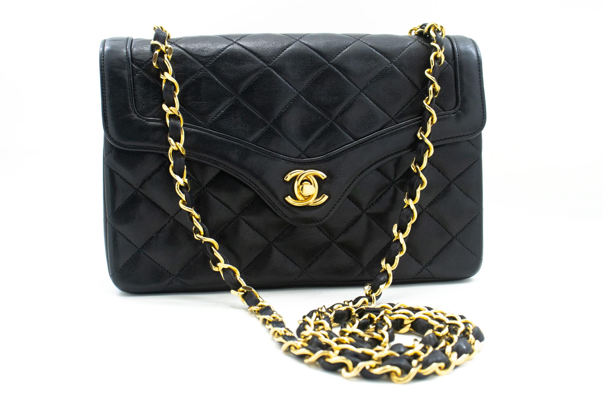 An authentic CHANEL Small Single Flap Chain Shoulder Bag Black Quilted made of black Lambskin. The color is Black. The outside material is Leather. The pattern is Solid. This item is Vintage / Classic. The year of manufacture would be
