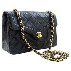 Vintage CHANEL Small Single Chain Flap Shoulder Bag Black Quilted Lambskin