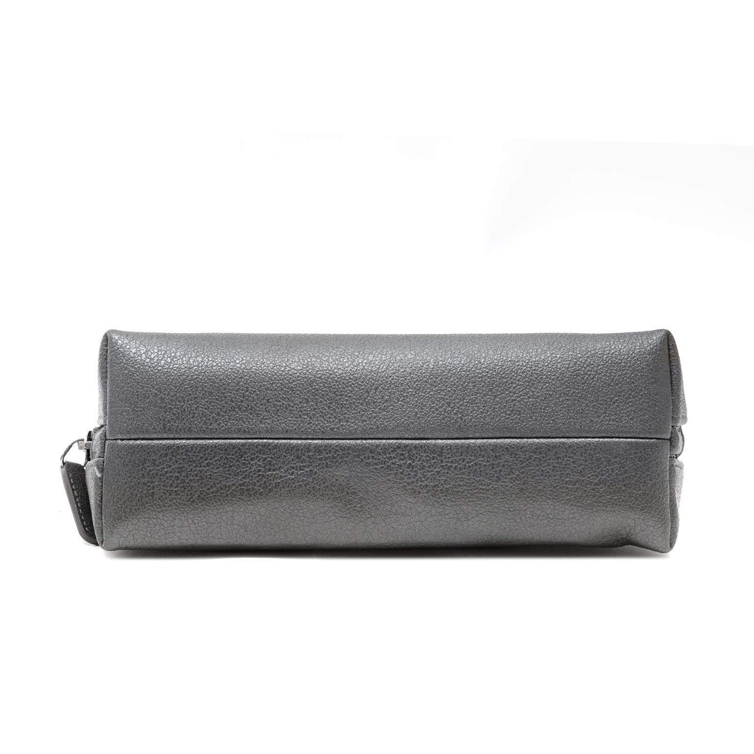 Gray Chanel Small Slate Grey Camellia Pouch For Sale