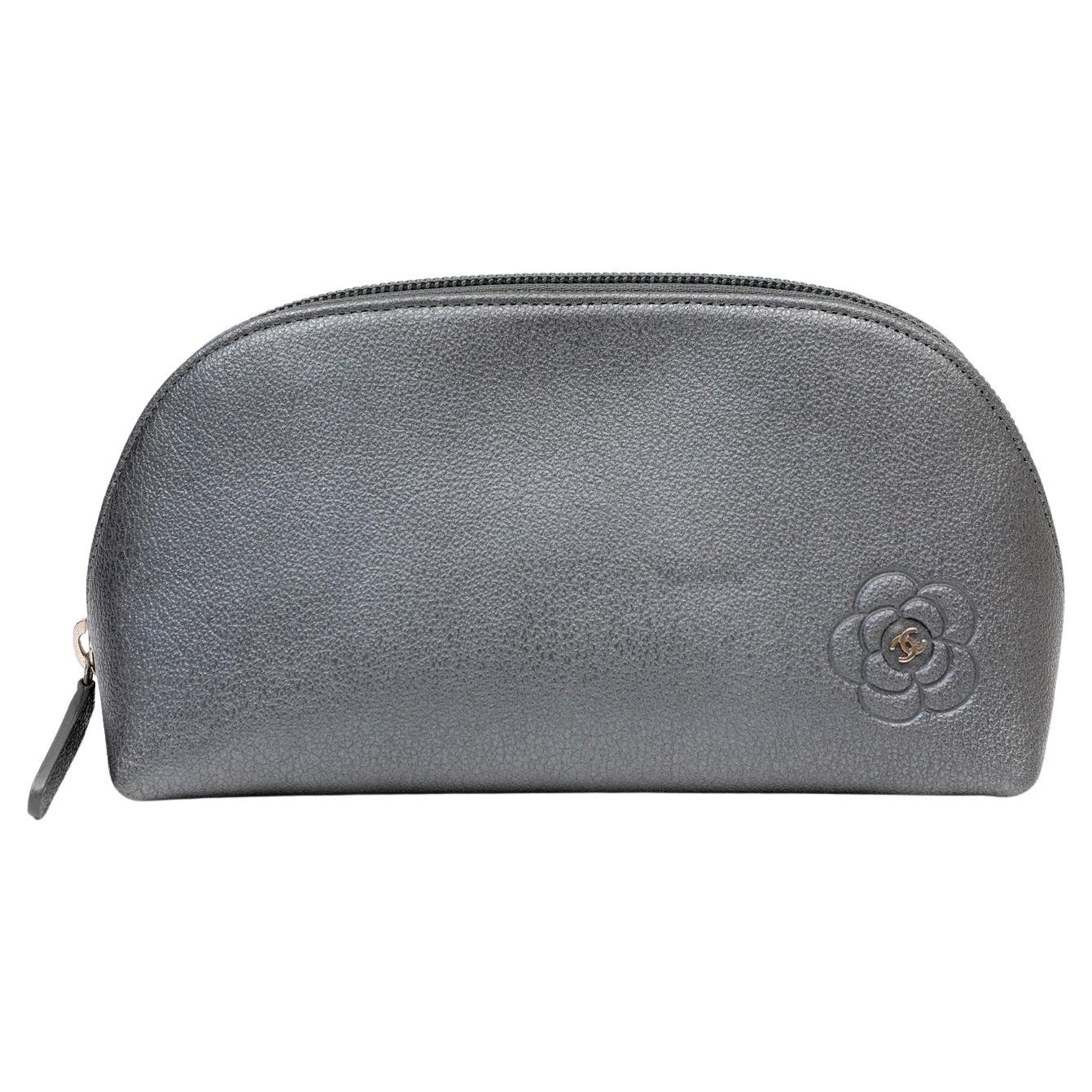 Chanel Small Slate Grey Camellia Pouch