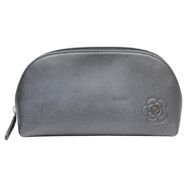 Chanel Small Slate Grey Camellia Pouch For Sale at 1stDibs