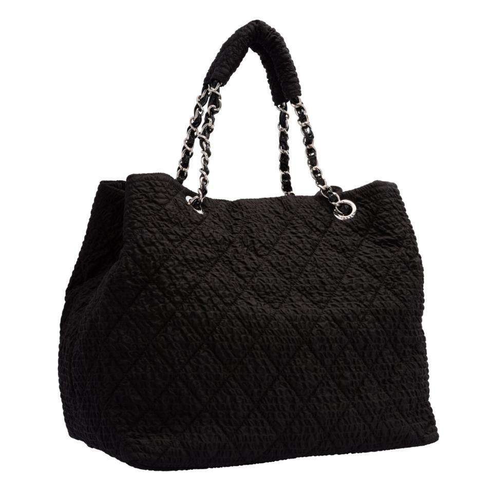 Noir Chanel Small Texturized Tote Mini Coco Cabas Black Microfiber Nylon Shopping Bag en vente
