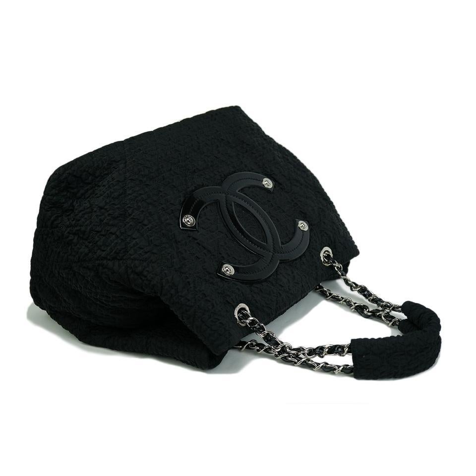 Chanel Small Texturized Tote Mini Coco Cabas Black Microfiber Nylon Shopping Bag In Good Condition For Sale In Miami, FL