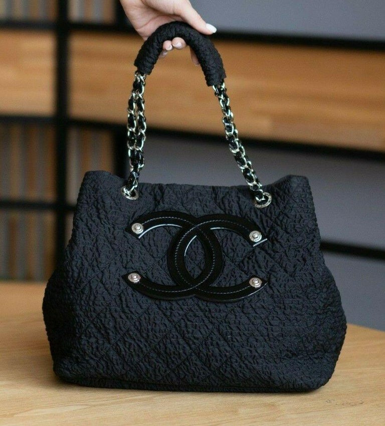 Chanel Small Texturized Tote Mini Coco Cabas Black Microfiber Nylon  Shopping Bag For Sale at 1stDibs
