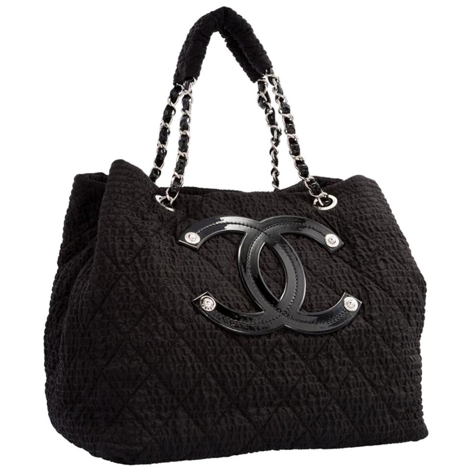Chanel Coco Cabas Cabas Overnight Tote Black Microfiber Nylon Weekend Bag  For Sale at 1stDibs