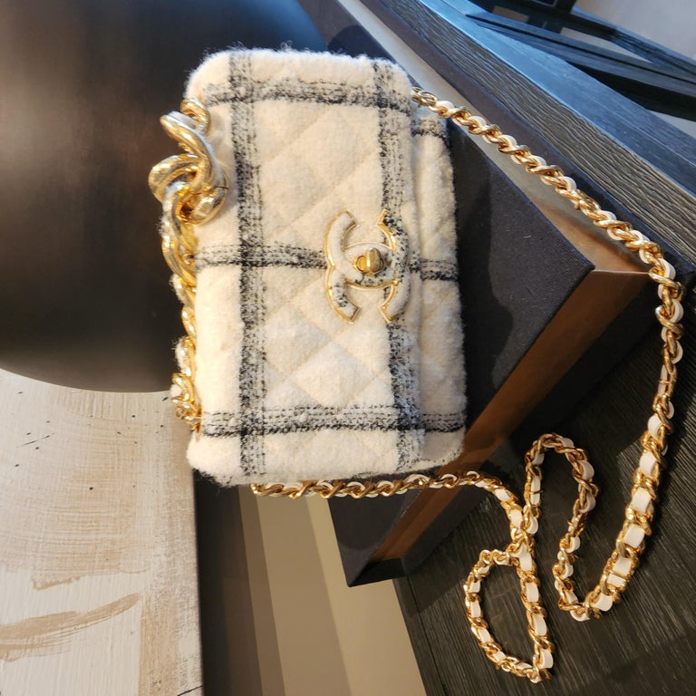 Chanel Small Tweed Flap Bag Black Ivory For Sale 10
