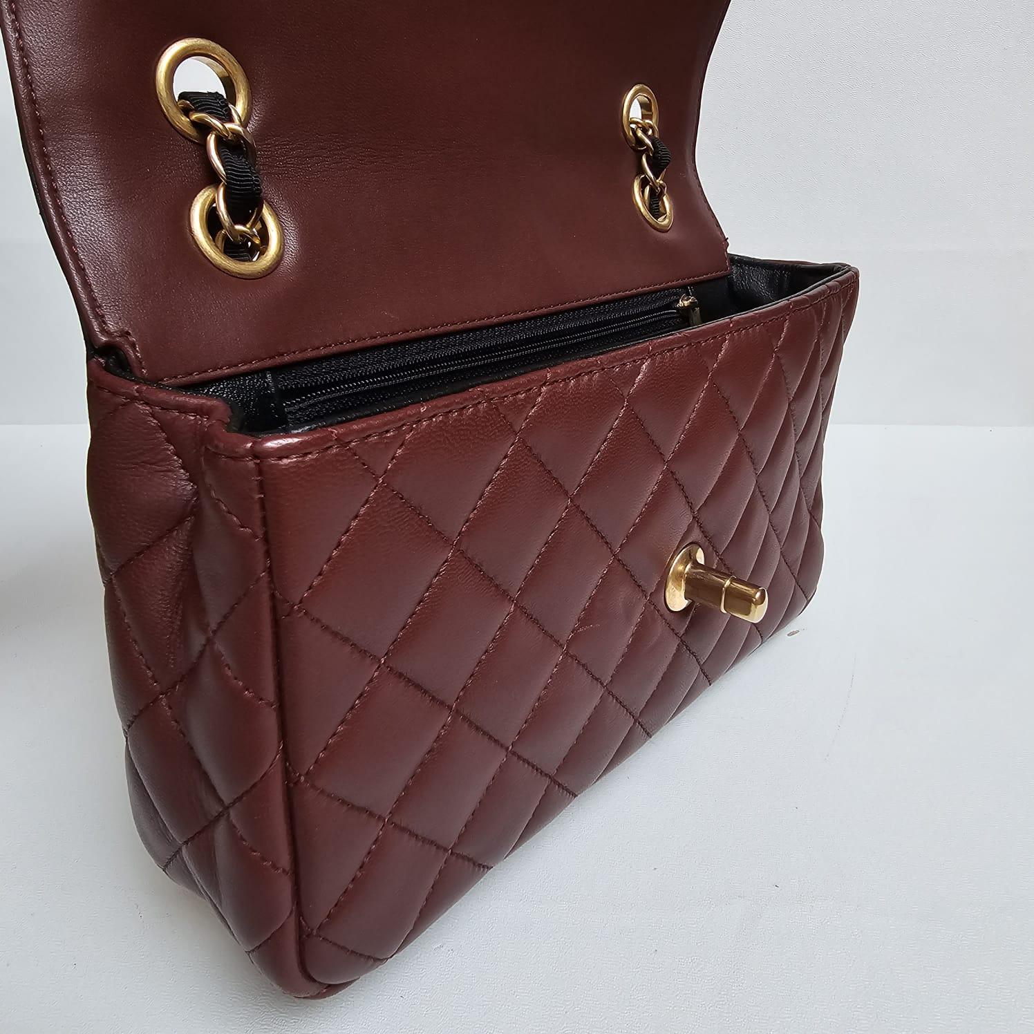 Chanel Small Two Tone Burgundy Black Lambskin Quilted Flap Bag For Sale 6