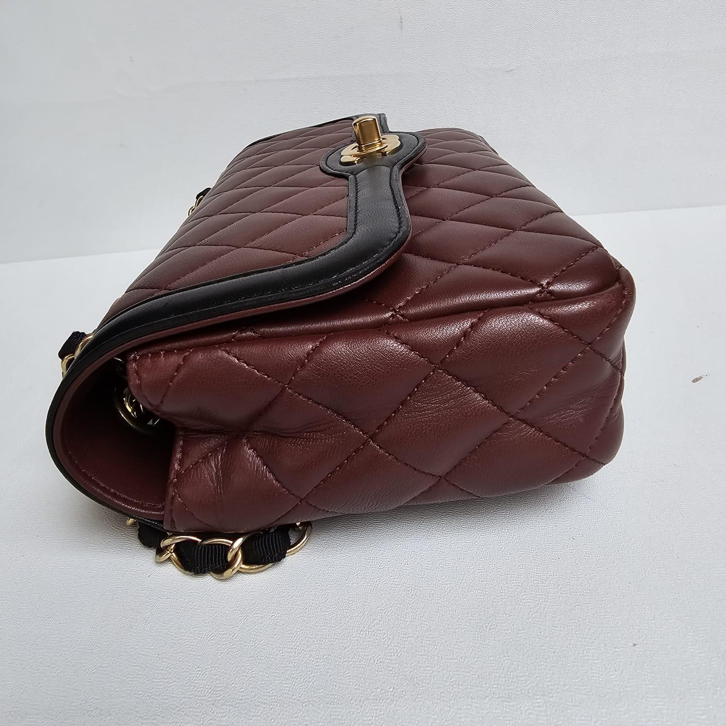 Chanel Small Two Tone Burgundy Black Lambskin Quilted Flap Bag For Sale 7