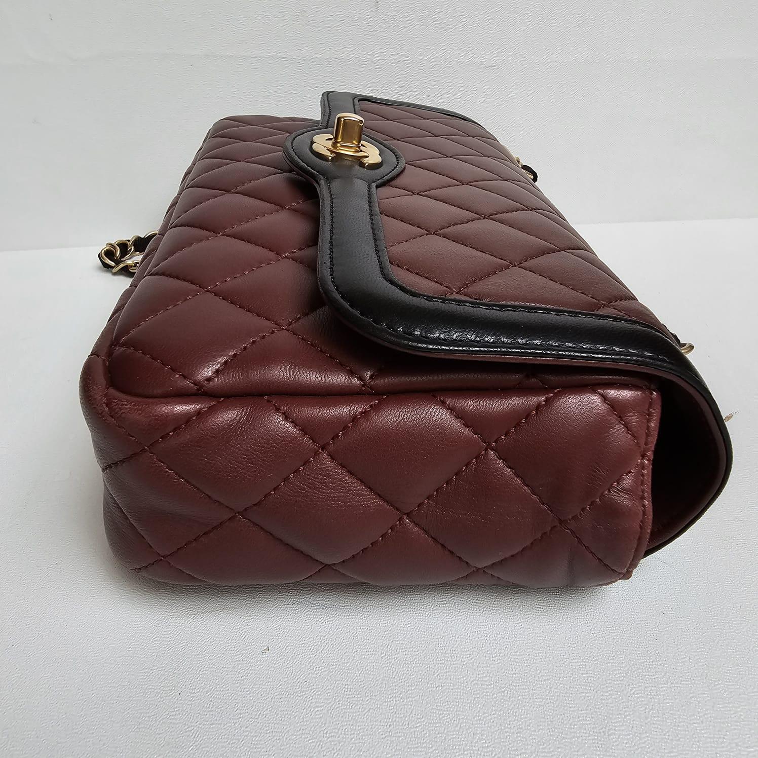 Chanel Small Two Tone Burgundy Black Lambskin Quilted Flap Bag For Sale 8