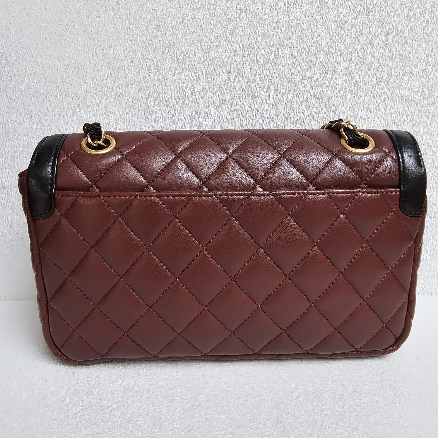 Chanel Small Two Tone Burgundy Black Lambskin Quilted Flap Bag For Sale 9