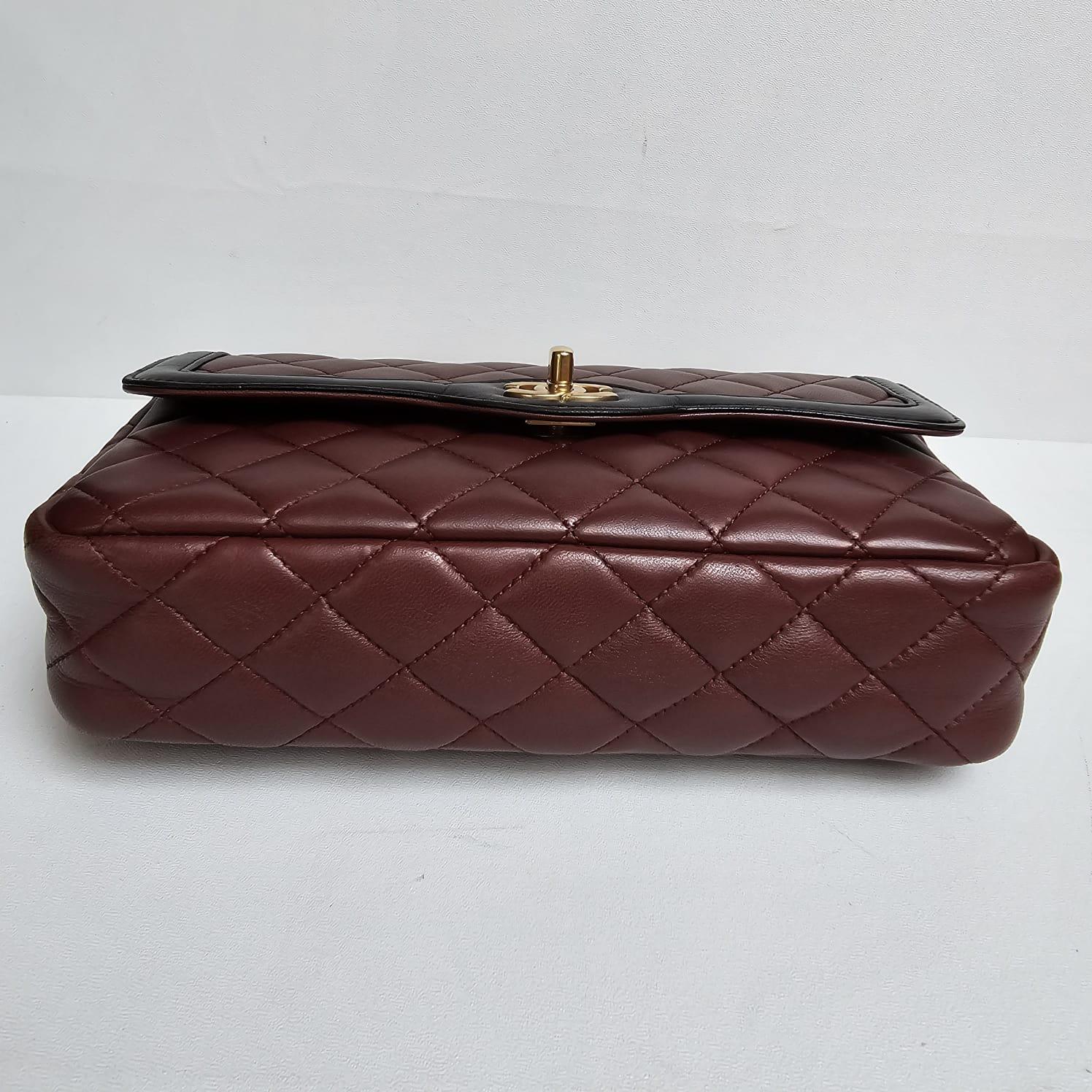 Chanel Small Two Tone Burgundy Black Lambskin Quilted Flap Bag For Sale 5