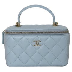 Chanel Small Vanity Bag With Chain Light Blue