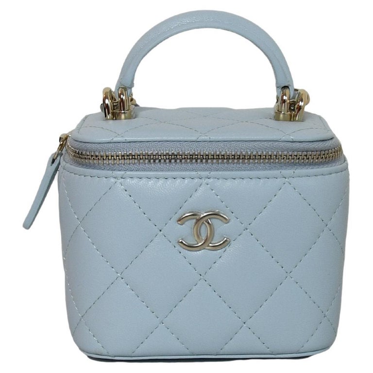 Chanel Small Vanity Bag With Handle Chain Light Blue For Sale at 1stDibs