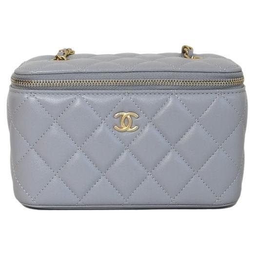 Chanel Small Vanity Bag with Pearl Crush Chain Light Grey For Sale