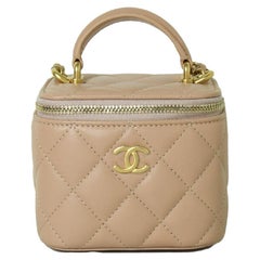 Chanel Small Vanity With Chain Lambskin Gold-Tone Metal Beige