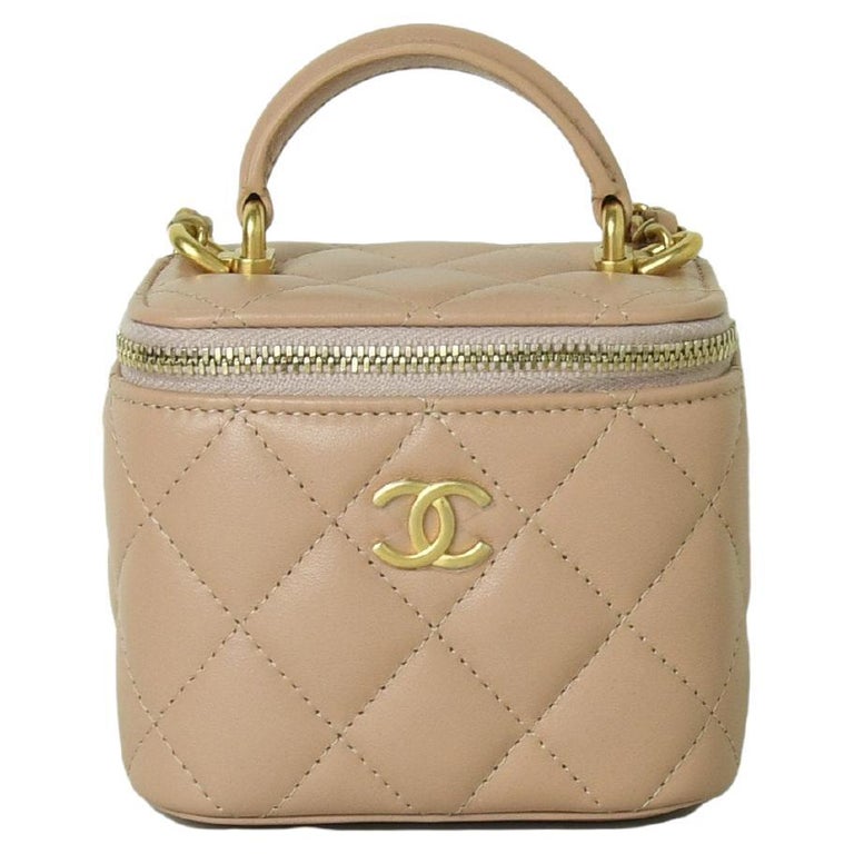 Chanel Small Vanity With Chain Lambskin Gold-Tone Metal Beige For
