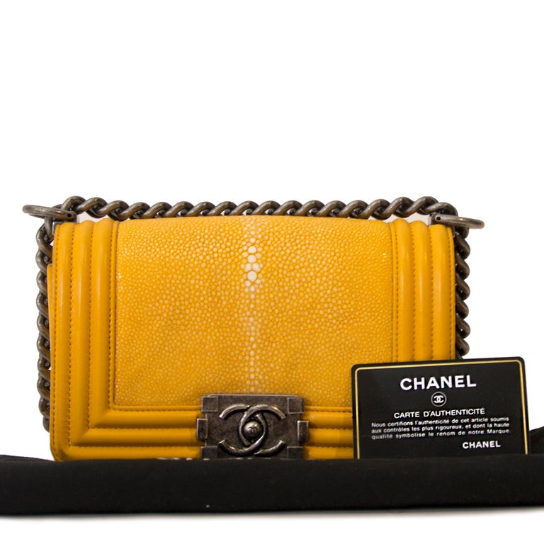 Chanel Small Yellow Galuchat Stingray Lambskin Boy Bag at 1stDibs