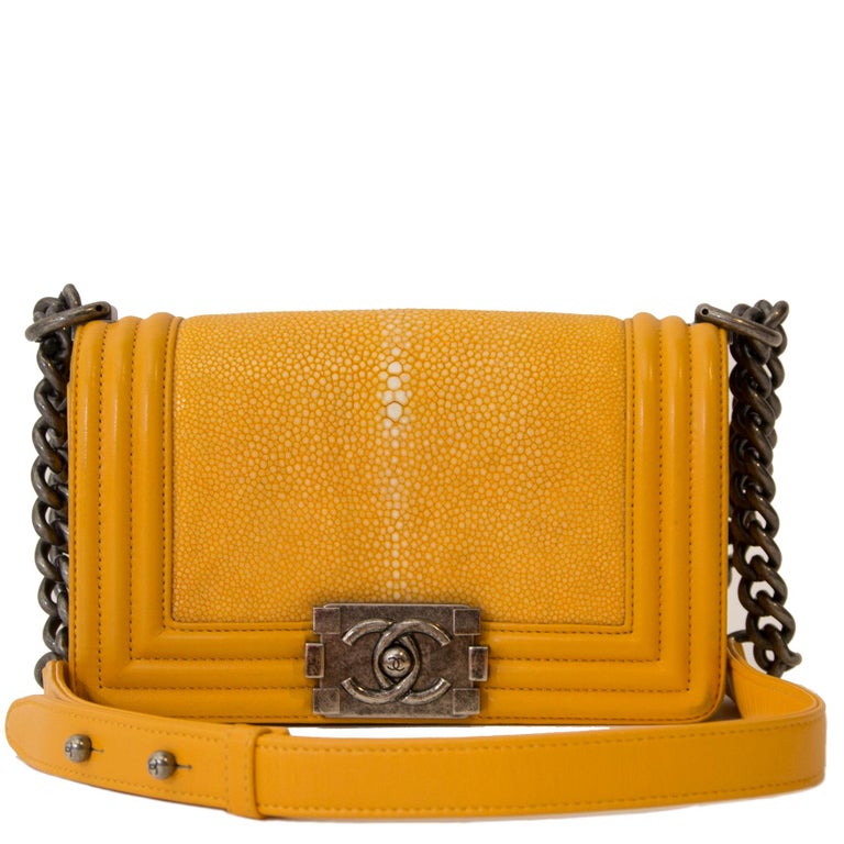 Chanel Small Yellow Galuchat Stingray Lambskin Boy Bag at 1stDibs