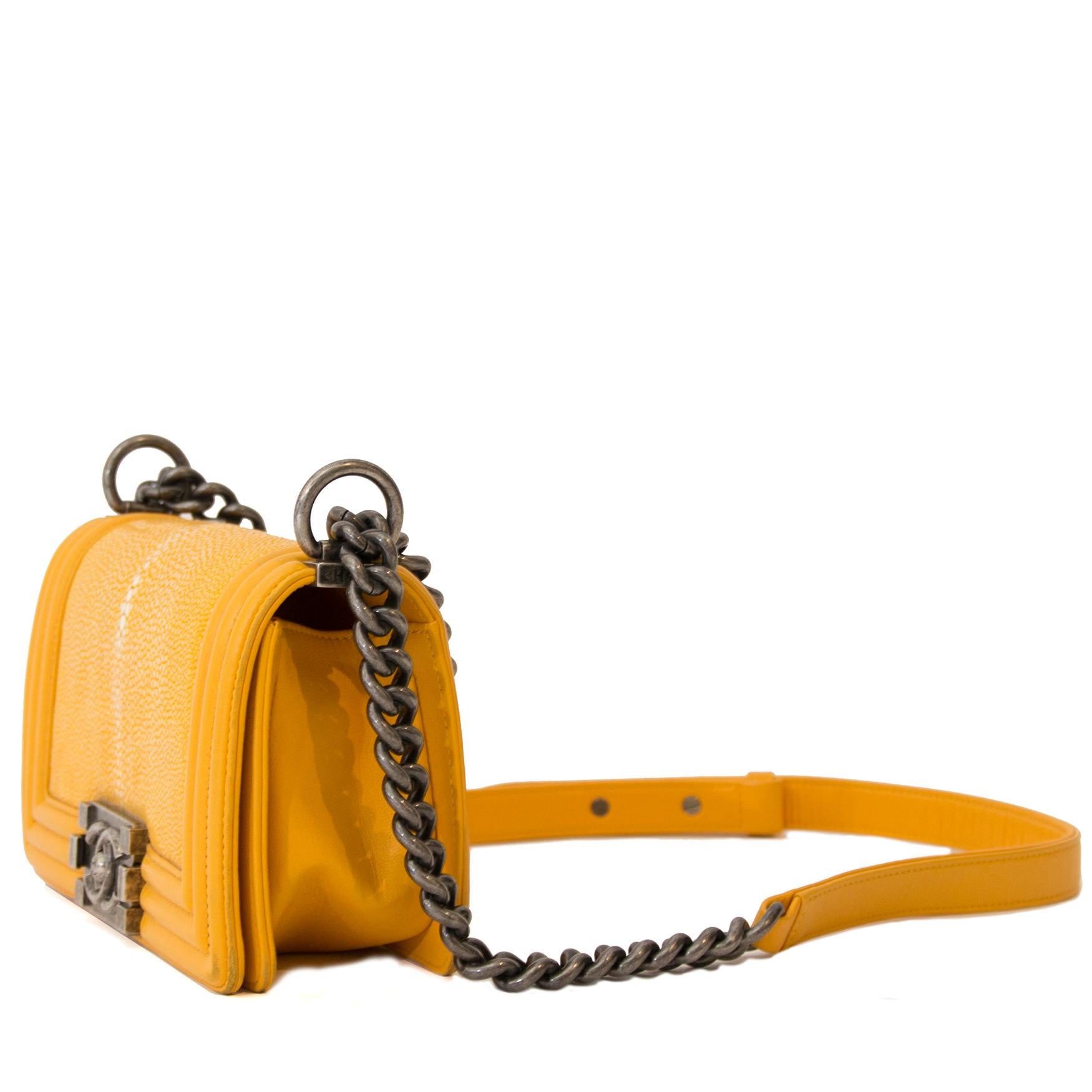 Chanel Small Yellow Galuchat Stingray Lambskin Boy Bag   In Fair Condition In Antwerp, BE