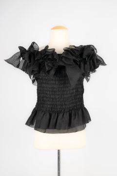 Vintage Chanel Smocked Black Silk Top