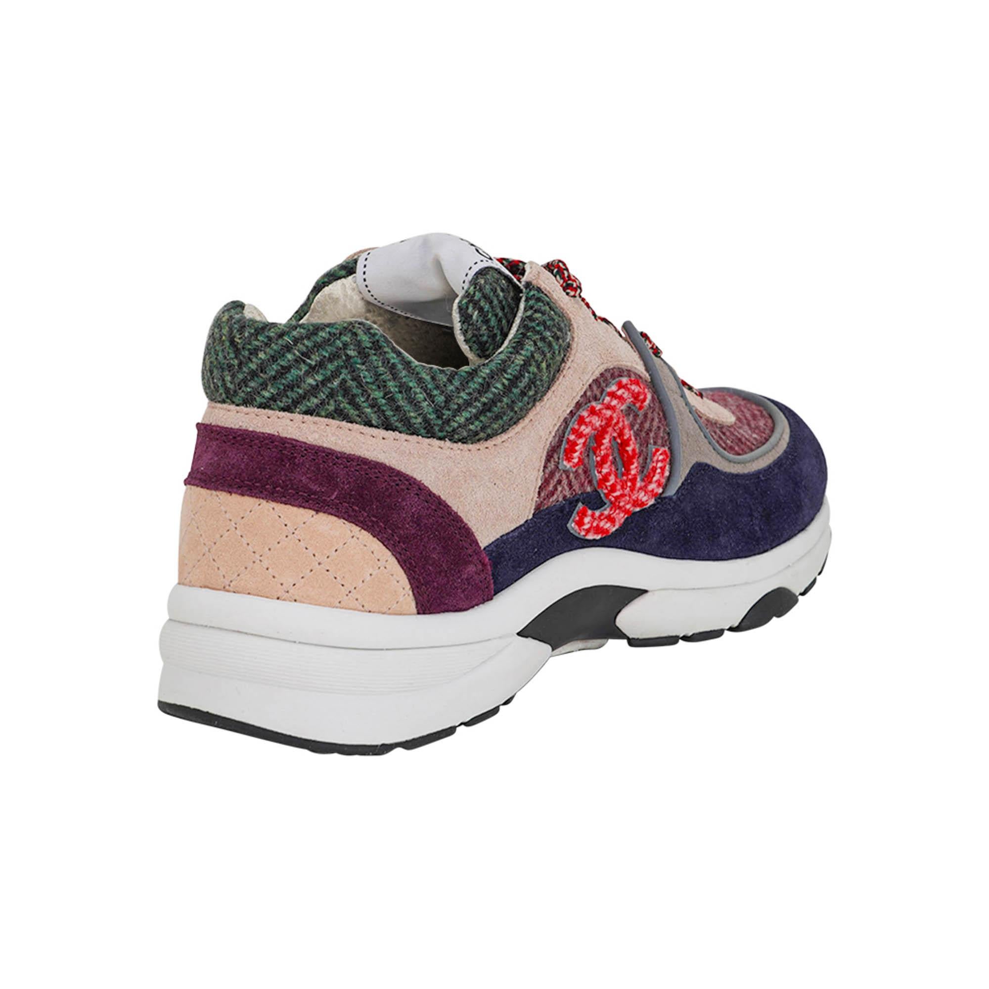 Grigio Chanel Sneaker Navy Bordeaux Green Pink Low Top 37.5 in vendita