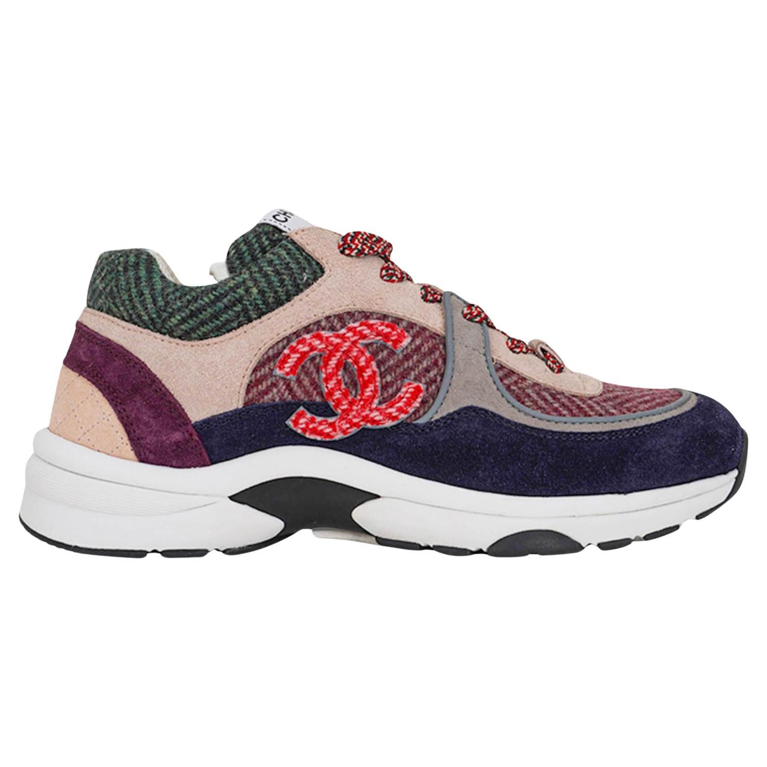 Chanel Sneaker Navy Bordeaux Green Pink Low Top 37.5 in vendita