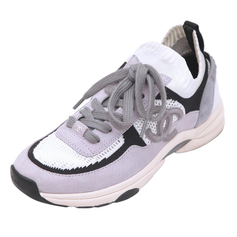 CHANEL Sneaker Trainer Fabric Suede Lavender Lace-Up CC Logo Low