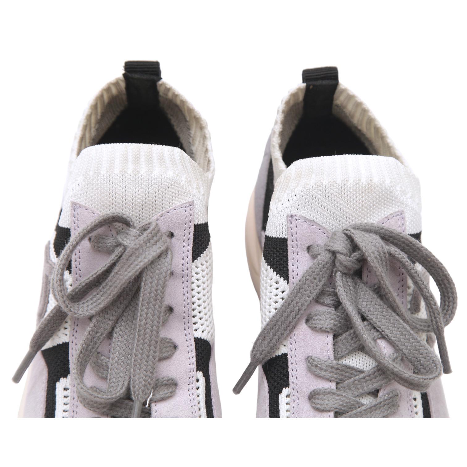 Gray CHANEL Sneaker Trainer Fabric Suede Lavender Lace-Up CC Logo Low Top Sz 38 2022