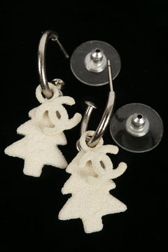 Chanel "Snow" Earrings in Silver Metal Figuring a White Tree