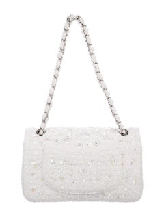 Chanel Snow White Tweed Bead Iridescent Silver Evening Shoulder Flap Bag