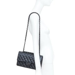 CHANEL So Black 11.12 Medium Classic Double Flap quilted lambskin shoulder bag
