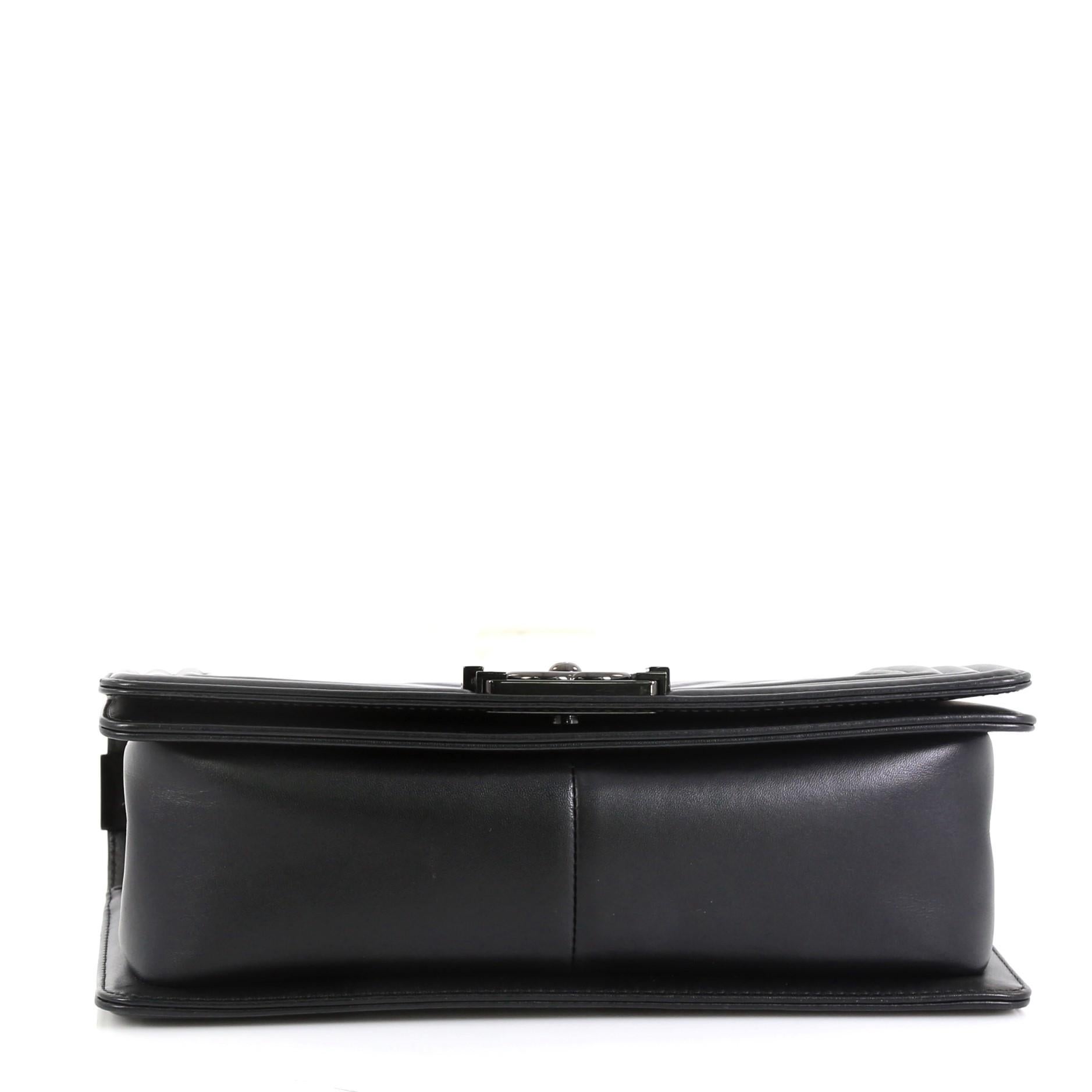 Chanel So Black Boy Flap Bag Chevron Painted Calfskin Old Medium In Good Condition In NY, NY