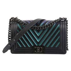 Chanel So Black Boy Flap Bag Chevron Painted Calfskin Old Medium