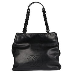 CHANEL SO Black Calfskin Leather Vintage Timeless Shoulder Tote