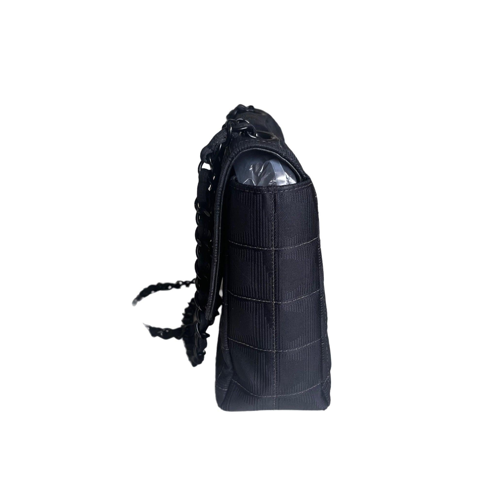 Women's Chanel So Black Canvas Classic Flap 2002 Ice Cube Chocolate Bar Shoulder Bag